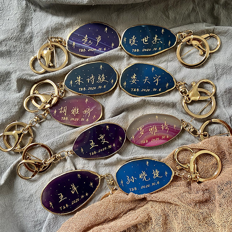 Natural Agate Stone Key Pendant – Gold Electroplated Charm | 7 Colors