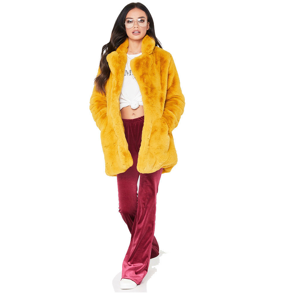 Women's Faux Fur Coat – Long Sleeve Warm Thick Jacket