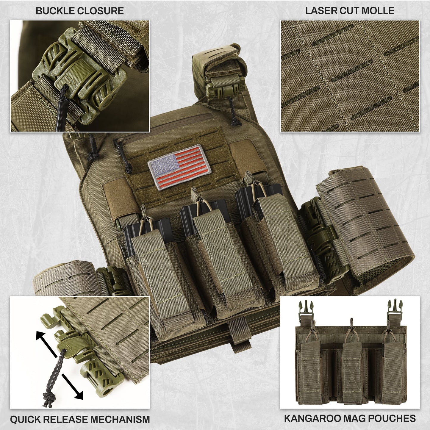 Votagoo 601 Laser Cut Molle Vest Adjustable Plate Carrier Tactical Military Vest
