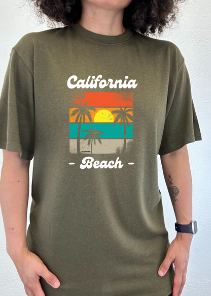 T-shirt à manches courtes unisexe en bambou/viscose et coton biologique California Beach avec motif
