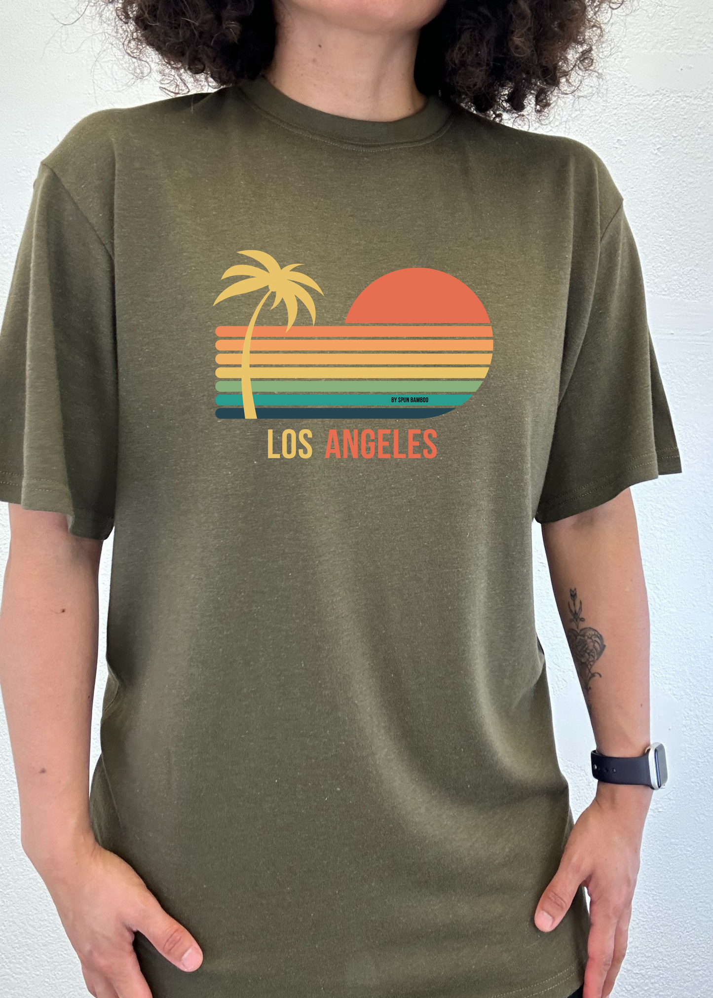T-shirt graphique unisexe à manches courtes en viscose de bambou/coton biologique de Los Angeles