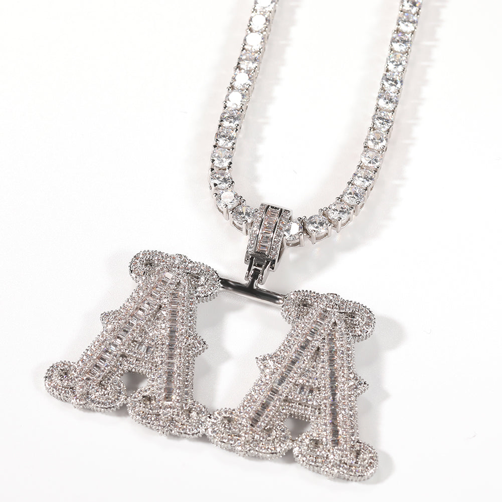 Collier Alphabet Hip Hop Entièrement Sertie de Diamants avec Lettres Pointues Rock Candy