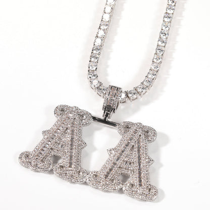 Collier Alphabet Hip Hop Entièrement Sertie de Diamants avec Lettres Pointues Rock Candy