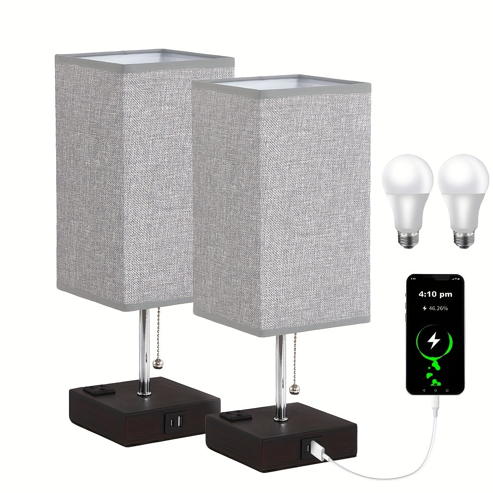 LumaTouch | Touch Table Lamp with USB Outlet and Fabric Shade Bedside Decor