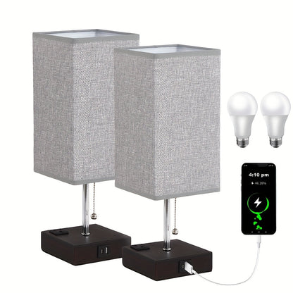 LumaTouch | Touch Table Lamp with USB Outlet and Fabric Shade Bedside Decor