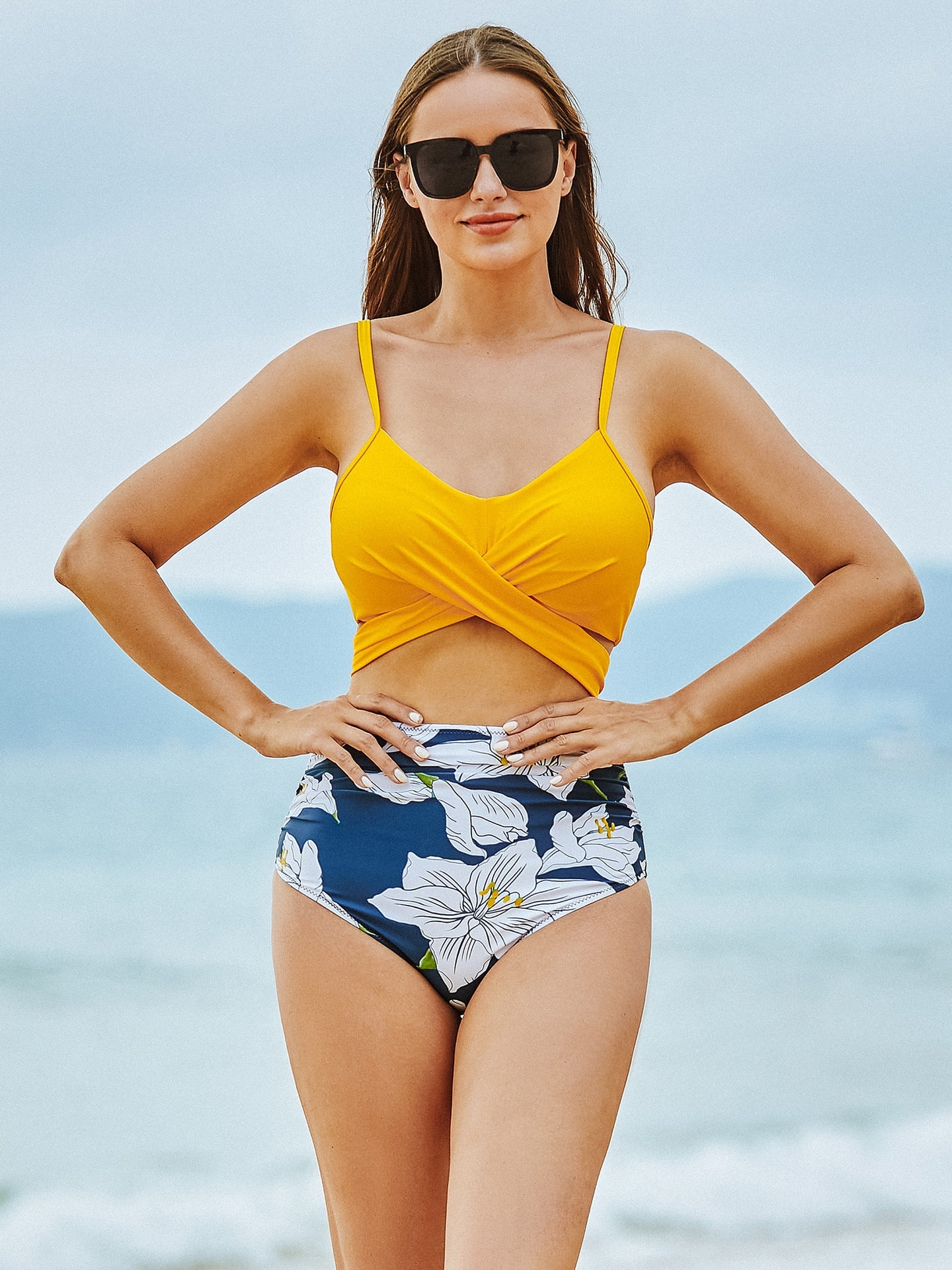 Haut et bas de bikini grande taille imprimé multicolore pour femme