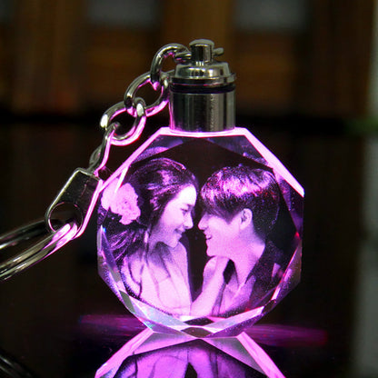 Llavero de cristal K9 con LED intermitente, marco de fotos familiar tallado personalizado, regalos de recuerdo, joyería, llavero de cristal