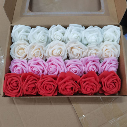 Foam Pe Rose Fake Flower With Rod And Leaf 25 Wedding Decoration Flowers Valentine's Day Gift