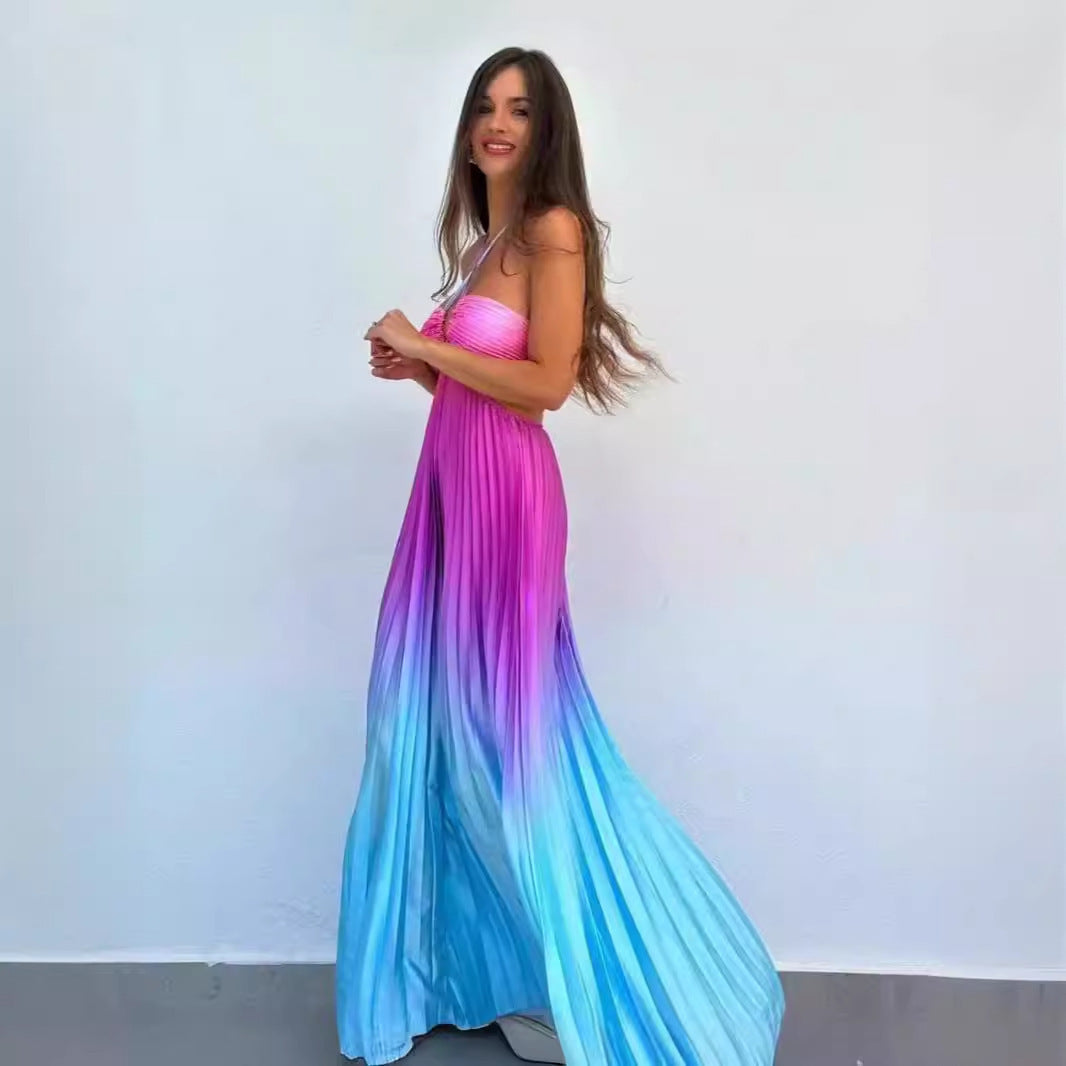 Nouvelle robe licou personnalisée à couleur dégradée, style européen et américain