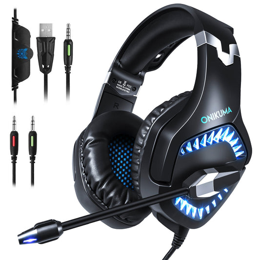 Casque de jeu PC stéréo écouteurs casque avec micro et lumière LED pour nouvel ordinateur portable, tablette, mobile