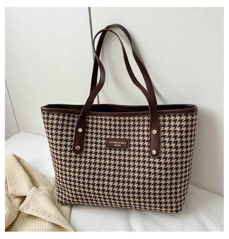 Bolso de Hombro de Pata de Gallo Moda Invierno Bolsos de Desplazamiento Bolsos Grandes de Mujer Bolsos de Compras Informales