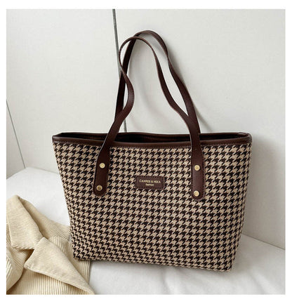 Bolso de Hombro de Pata de Gallo Moda Invierno Bolsos de Desplazamiento Bolsos Grandes de Mujer Bolsos de Compras Informales