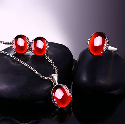 Parure de bijoux en argent sterling S925, rétro magnifique zircon rouge, bijoux de mariée, argent haut de gamme en gros