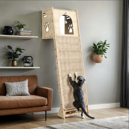 Luxury Wall-Leaning Cat Climbing Tower — Modern Cat Climber with Scratching Mat & Perch