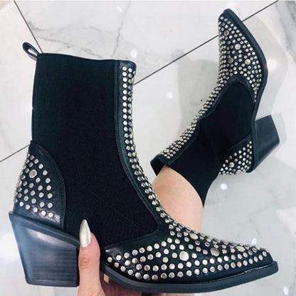 Plus size rivet elastic women's boots