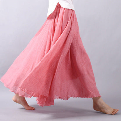 Mori Girl Art Plus Size Cotton And Linen Skirt Elastic Waist Linen A-line Skirt