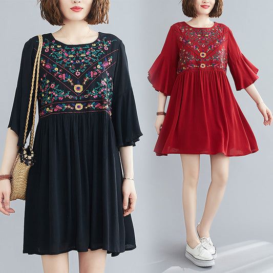Robe grande taille rétro à manches évasées