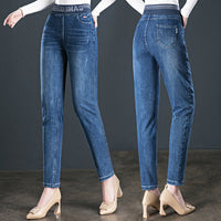Women's Elastic Waist Plus Fleece High Waist Slim Jeans