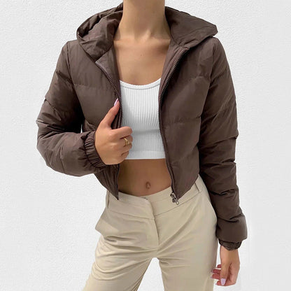 Manteau court à capuche zippé mode Hiver Veste couleur Mandela Vêtements d'extérieur Femme