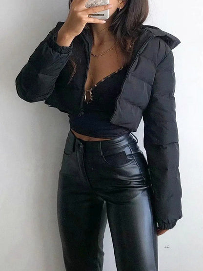 Manteau court à capuche zippé mode Hiver Veste couleur Mandela Vêtements d'extérieur Femme