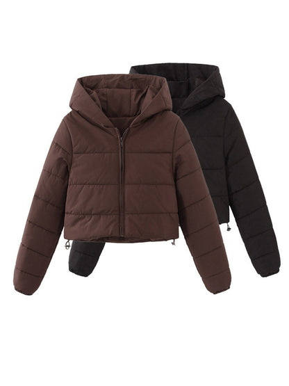 Manteau court à capuche zippé mode Hiver Veste couleur Mandela Vêtements d'extérieur Femme