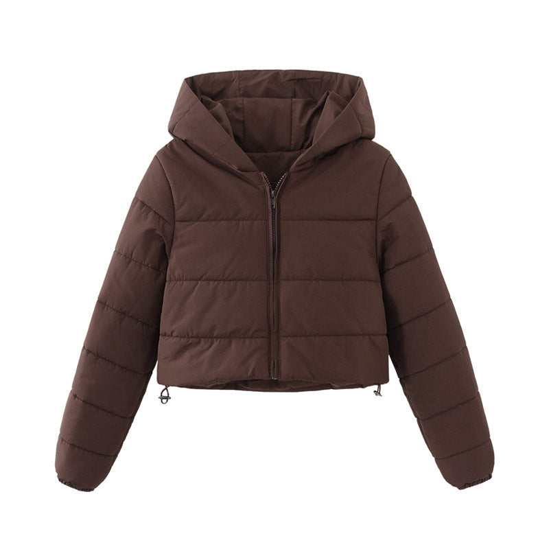 Manteau court à capuche zippé mode Hiver Veste couleur Mandela Vêtements d'extérieur Femme