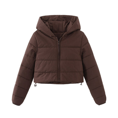 Manteau court à capuche zippé mode Hiver Veste couleur Mandela Vêtements d'extérieur Femme