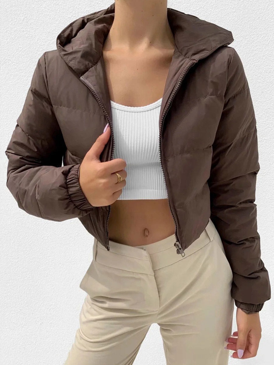 Manteau court à capuche zippé mode Hiver Veste couleur Mandela Vêtements d'extérieur Femme