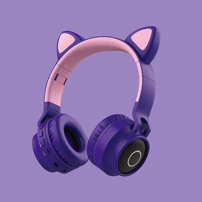 Casque Audio LED Oreilles de Chat Bluetooth 5.0 sans Fil Pliable Portable pour Enfants avec Microphone, Meilleur Cadeau