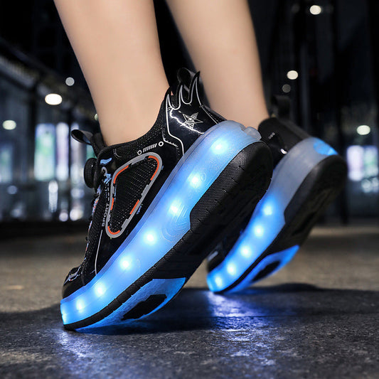 Zapatillas de patinaje con ruedas dobles de malla Heelys, luminosas, recargables, deformables, para niños