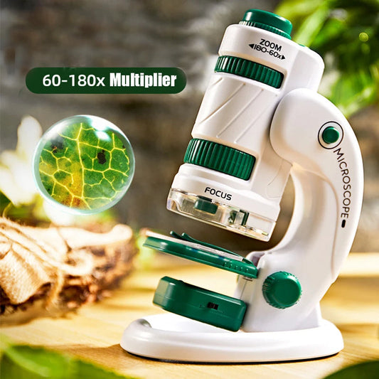 Kit de Jouets Microscopiques de Poche pour Expérience Scientifique Enfant 60-120x Mini Microscope Éducatif Portable avec Lumière Cadeau Jouets pour Enfants