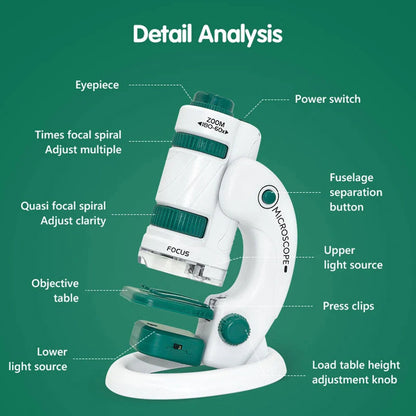 Kid Science Experiment Pocket Microscope Toy Kit 60-120x Educational Mini Handheld Microscope With Light Children Toys Gift
