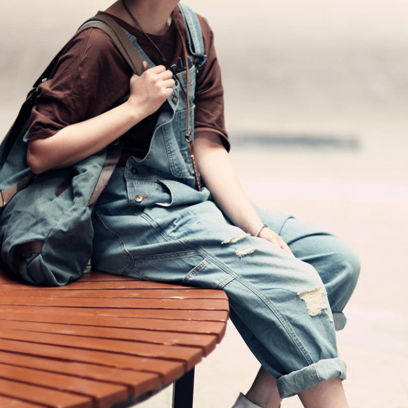 large size worn light color strap jeans women casual loose thin denim wide leg pants tide
