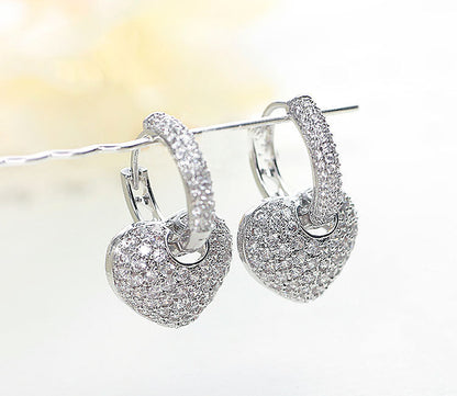 Personalized Micro Inlaid Zircon Peach Earrings And Love Earhook