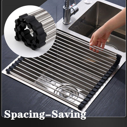 Roll-Up Dish Drying Rack – Stainless Steel Sink Drainer Mat