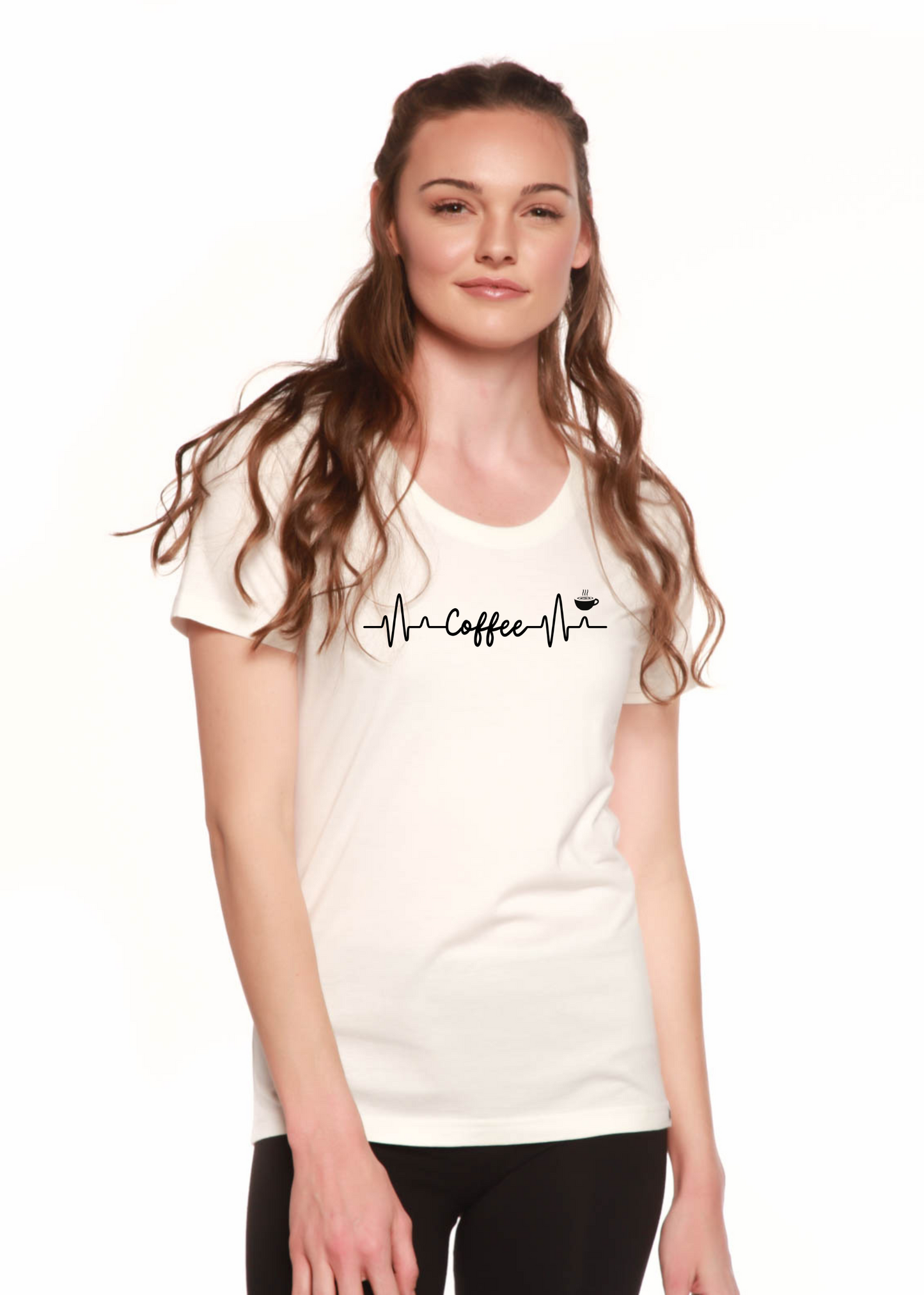 T-shirt Femme Coton/Bambou Imprimé Col Rond Manches Courtes "Heartbeat Coffee"