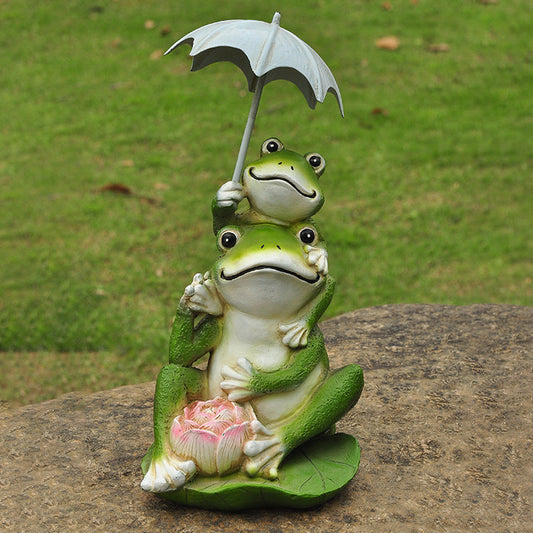 Statue de grenouille sous parapluie en résine pour extérieur