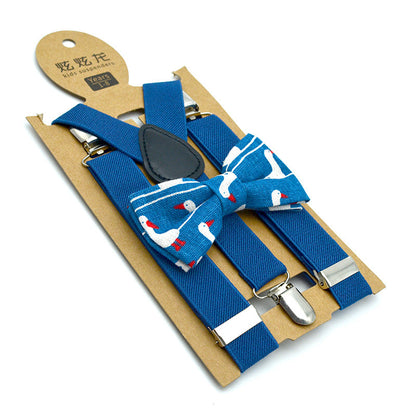 New Children's Suspender Printed Bow Tie Set