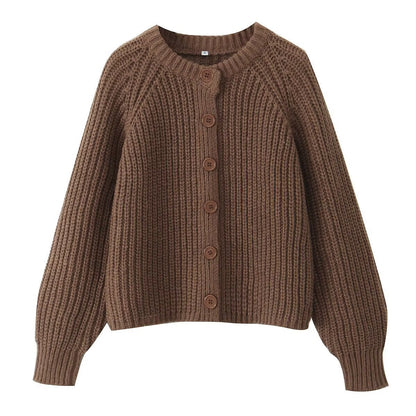 Women's Puff Sleeve Knitted Cardigan Sweater