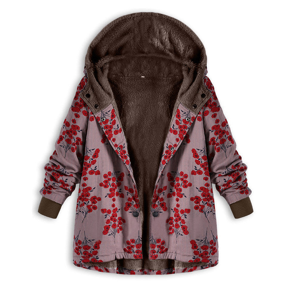 Veste à capuche grande taille à imprimé floral rétro
