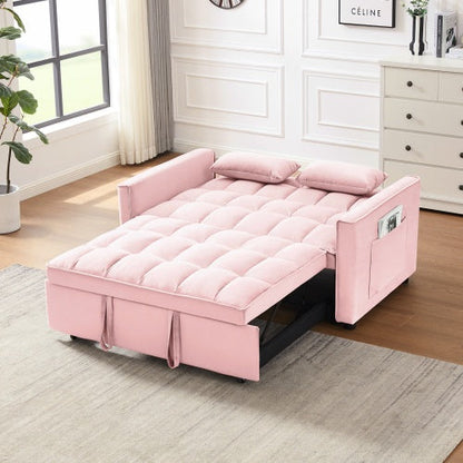 Modern Velvet Loveseat Futon Sofa Couch W Pullout Bed,Small Love Seat Lounge Sofa W Reclining Backrest,Toss Pillows, Pockets,Furniture For Living Room,3 In 1 Convertible Sleeper Sofa Bed