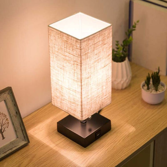 Lampe de table carrée en lin, pour bureau ou chevet