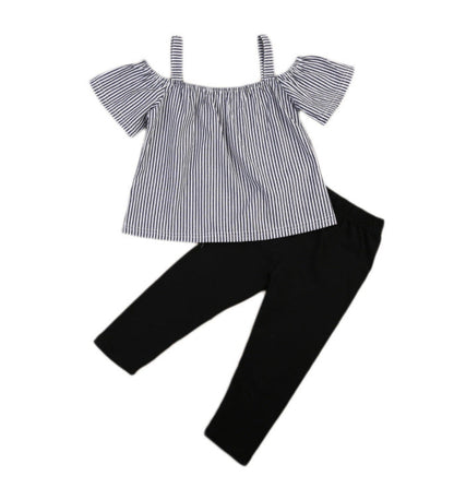Ensemble haut et pantalon Shelby d'été, T-shirt rayé à manches courtes, débardeur et pantalon deux pièces pour enfant