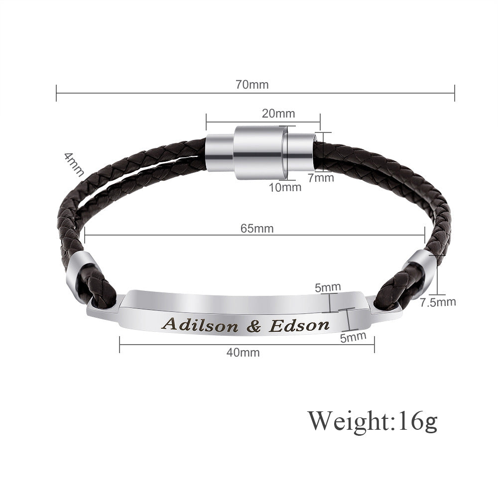 Bracelet en cuir pour homme avec lettres européennes et américaines, boucle magnétique en acier inoxydable