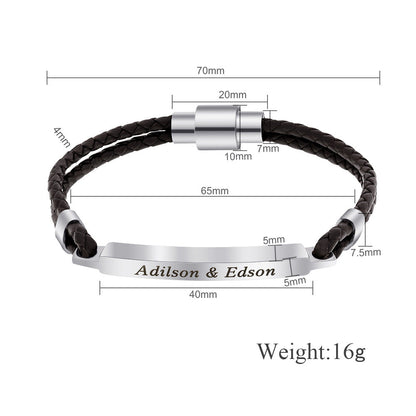 Bracelet en cuir pour homme avec lettres européennes et américaines, boucle magnétique en acier inoxydable