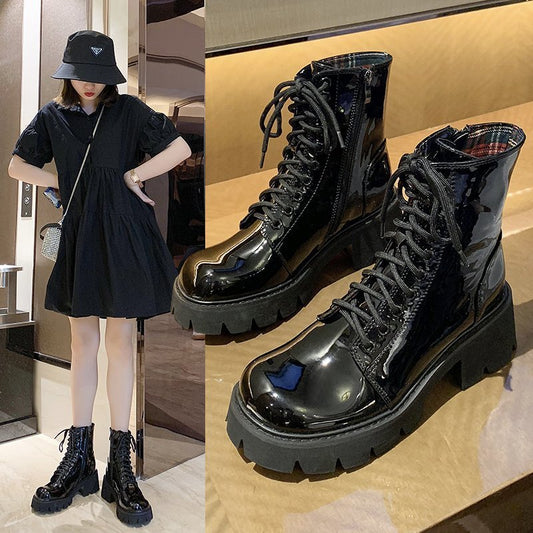 Bottes Martin pour femme à talon épais et bout rond, style britannique