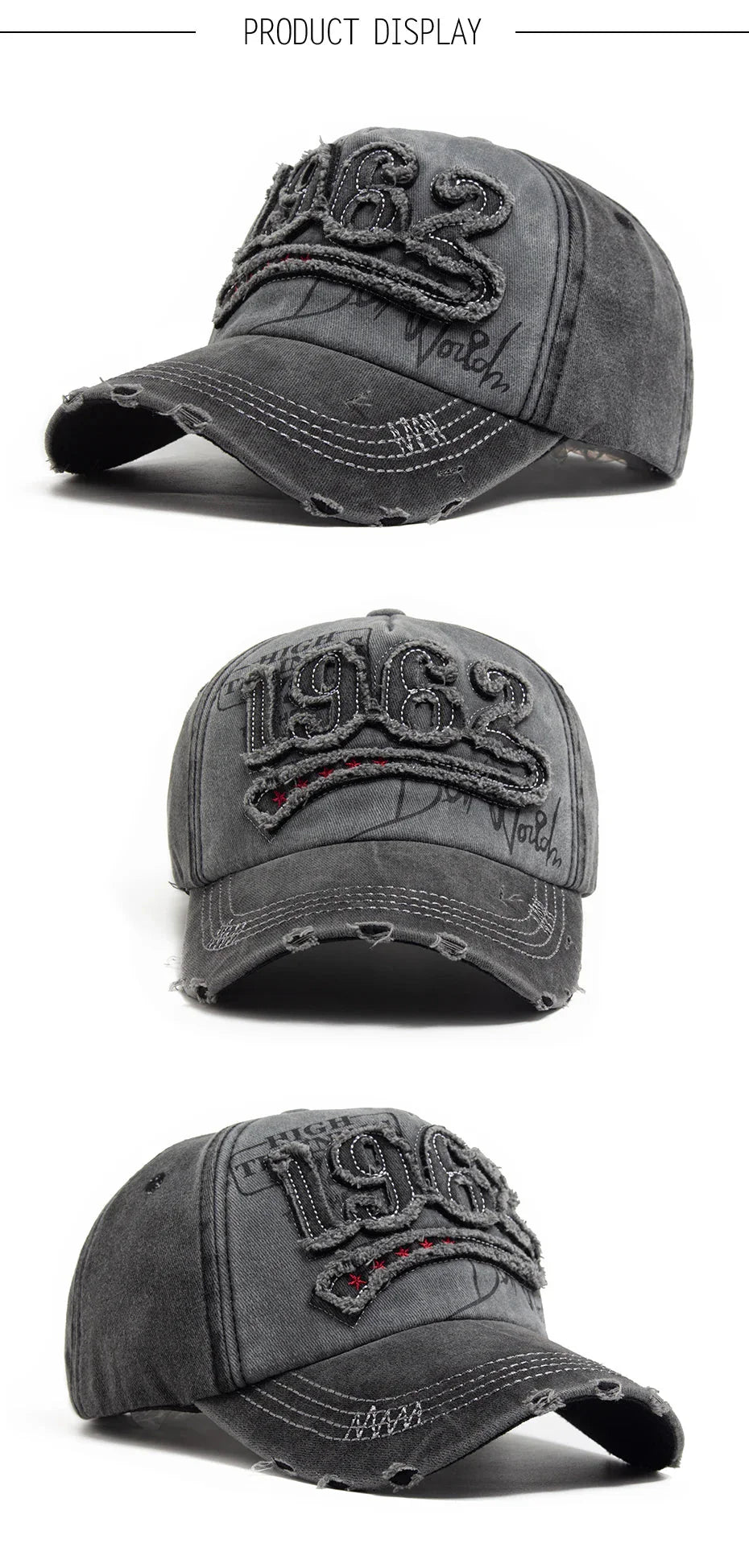 1962 Embroidery Vintage Washed Cotton Baseball Cap