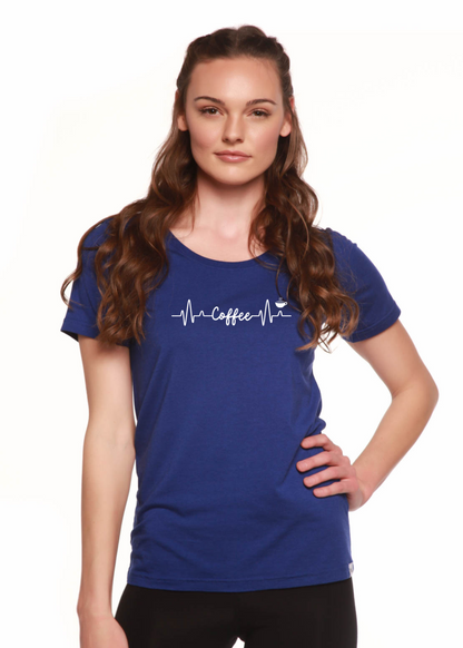 T-shirt Femme Coton/Bambou Imprimé Col Rond Manches Courtes "Heartbeat Coffee"