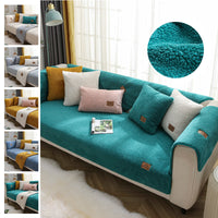 Toalla de sofá de lana de cordero de color liso moderno para invierno, fundas de sofá suaves y lisas de felpa gruesa para sala de estar, cubierta antideslizante para sofá