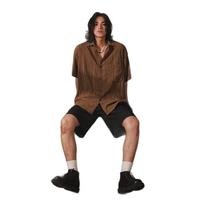 Retro Niche Design Hollow-out Short-sleeved Shirt For Men
